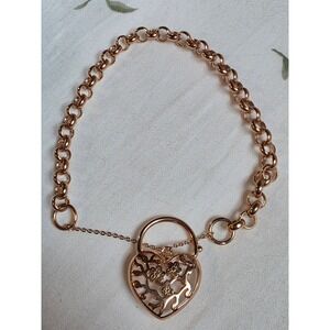 Vintage Rose Gold Tone Filigree Heart Padlock Chain Link Bracelet Untested